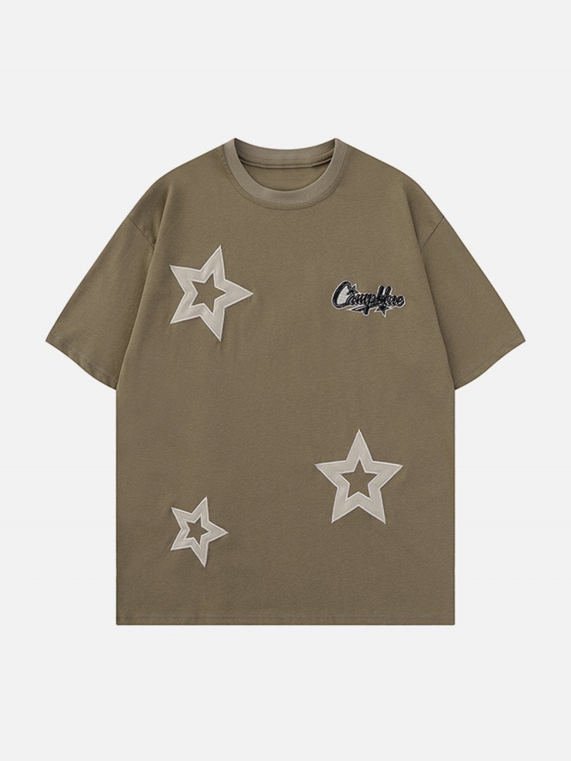 T Shirts Aelfric Eden Applique Embroidery Star Tee Noir | MRA-06562511